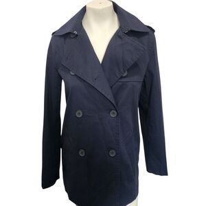 Quince Black Trench Coat Small Double Breasted Organic Cotton Jacket Chic